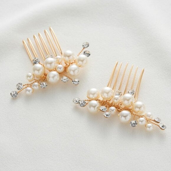 Wedding Pearl Hair Comb Rhinestone Bridal Bridesmaid Hair Accessories Gold main image 8